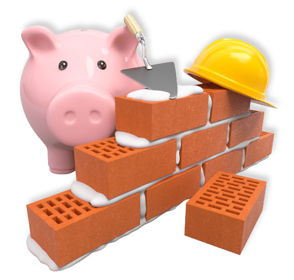 An animated pig building a wall